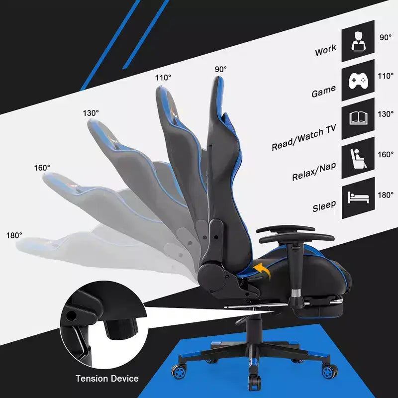 Chaise de bureau de massage gamer inclinable et pivotante Costway Racing avec repose-pieds