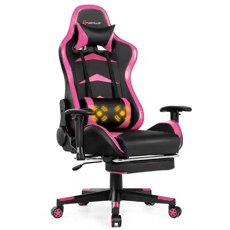 Costway Chaise de bureau gamer inclinable et pivotante avec repose-pieds de massage