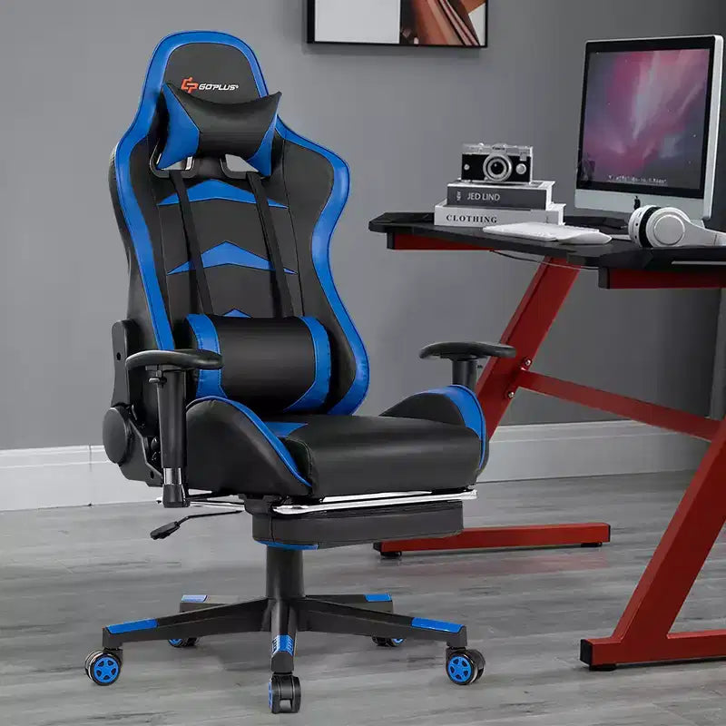 Costway Chaise de bureau gamer inclinable et pivotante avec repose-pieds de massage
