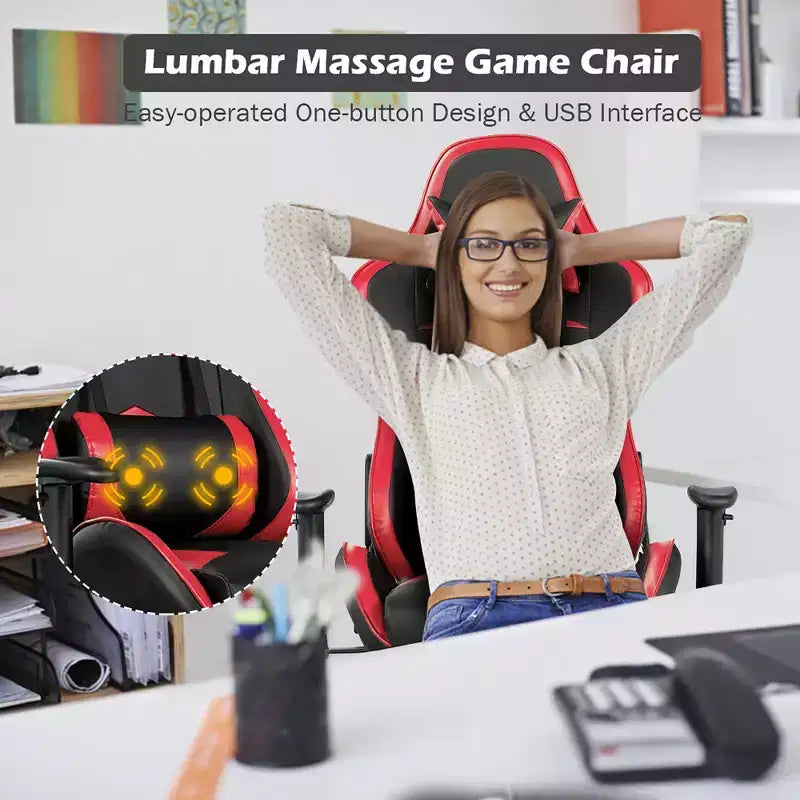 Costway Chaise de bureau gamer inclinable et pivotante avec repose-pieds de massage