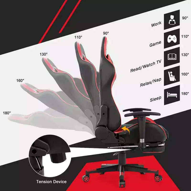 Costway Chaise de bureau gamer inclinable et pivotante avec repose-pieds de massage
