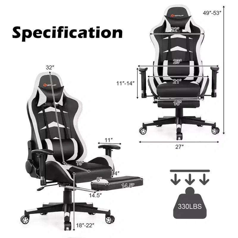 Costway Chaise de bureau gamer inclinable et pivotante avec repose-pieds de massage