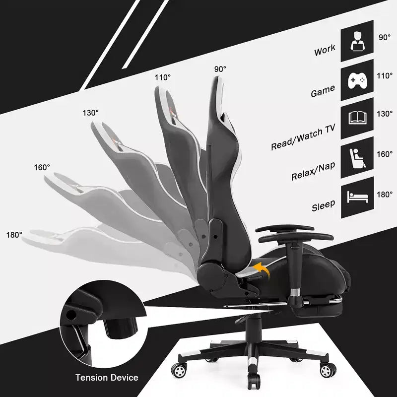 Costway Chaise de bureau gamer inclinable et pivotante avec repose-pieds de massage