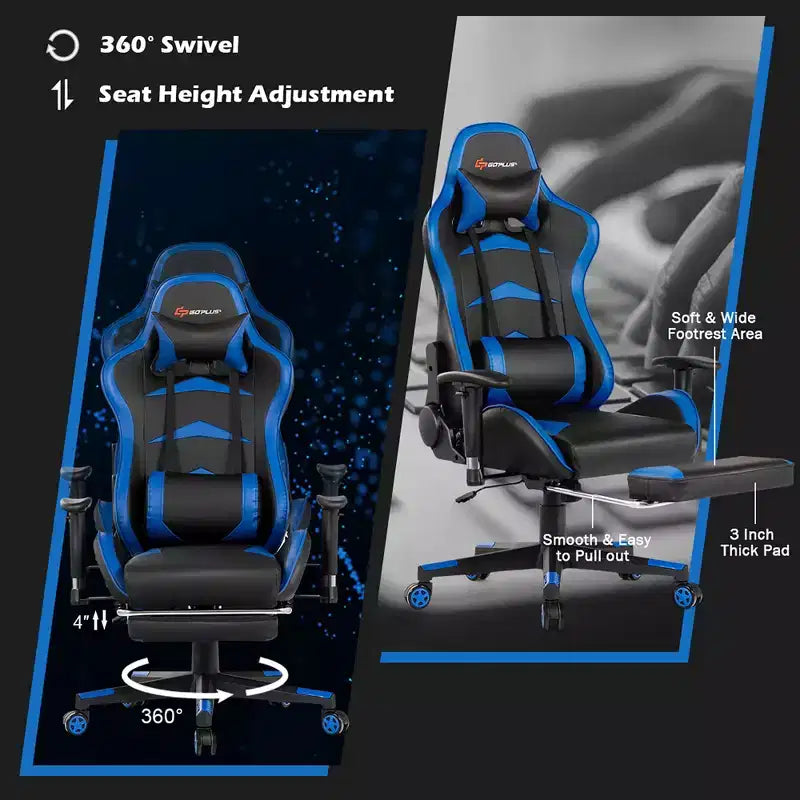 Costway Chaise de bureau gamer inclinable et pivotante avec repose-pieds de massage