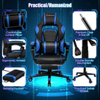 Costway Fauteuil de Massage Gaming Inclinable, Fauteuil de Bureau de Course pour Ordinateur avec Repose-Pieds Blanc/Noir/Bleu/Rouge