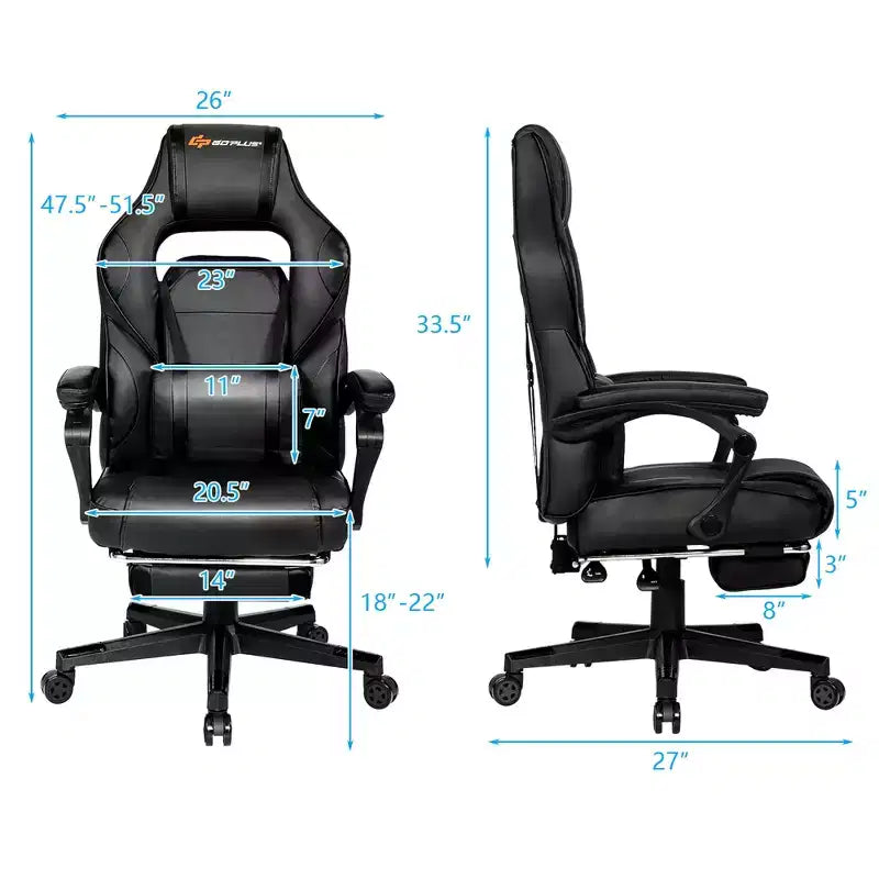 Costway Fauteuil de Massage Gaming Inclinable, Fauteuil de Bureau de Course pour Ordinateur avec Repose-Pieds Blanc/Noir/Bleu/Rouge