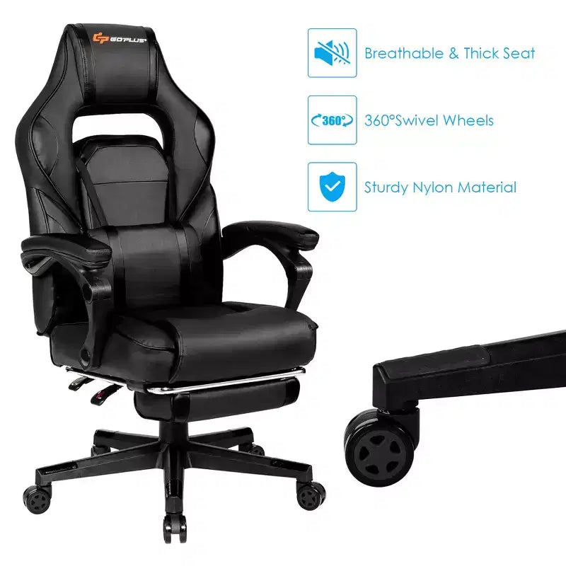Costway Fauteuil de Massage Gaming Inclinable, Fauteuil de Bureau de Course pour Ordinateur avec Repose-Pieds Blanc/Noir/Bleu/Rouge