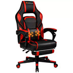 Costway Fauteuil de Massage Gaming Inclinable, Fauteuil de Bureau de Course pour Ordinateur avec Repose-Pieds Blanc/Noir/Bleu/Rouge