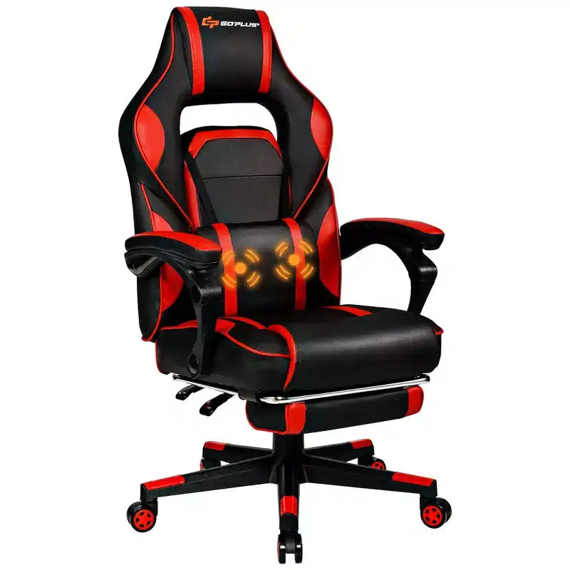 Costway Fauteuil de Massage Gaming Inclinable, Fauteuil de Bureau de Course pour Ordinateur avec Repose-Pieds Blanc/Noir/Bleu/Rouge