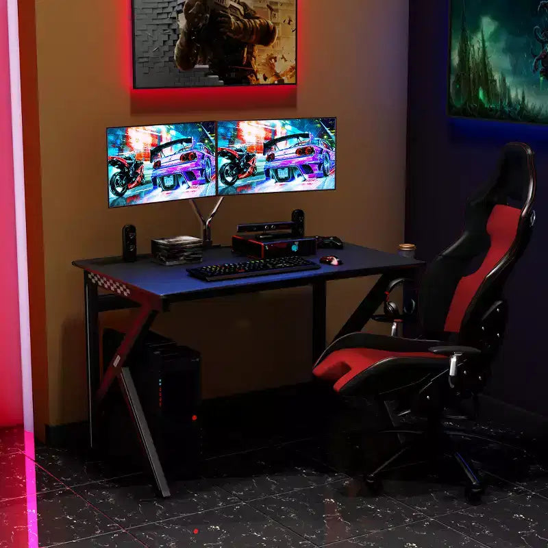 Bureau de jeu Costway Table d'ordinateur pour joueurs E-Sport en K avec porte-gobelet Crochet Maison Nouveau