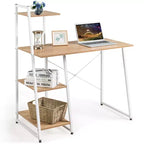 Bureau informatique Costway avec étagères Bureau d'étude avec bibliothèque Naturel/Marron