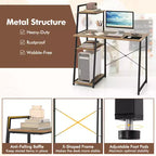 Bureau informatique Costway avec étagères Bureau d'étude avec bibliothèque Naturel/Marron