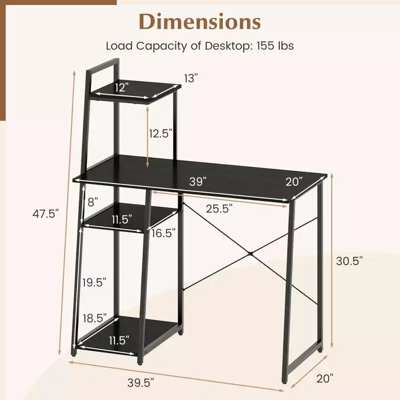 Bureau informatique Costway avec étagères Bureau d'étude avec bibliothèque Naturel/Marron
