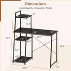 Bureau informatique Costway avec étagères Bureau d'étude avec bibliothèque Naturel/Marron