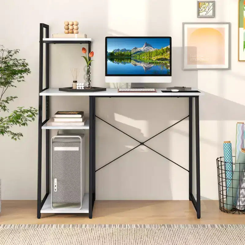 Bureau informatique Costway avec étagères Bureau d'étude avec bibliothèque Naturel/Marron