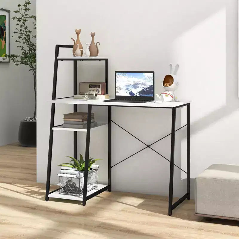 Bureau informatique Costway avec étagères Bureau d'étude avec bibliothèque Naturel/Marron