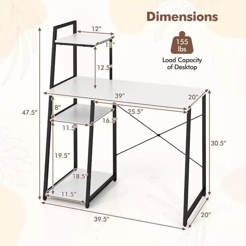 Bureau informatique Costway avec étagères Bureau d'étude avec bibliothèque Naturel/Marron