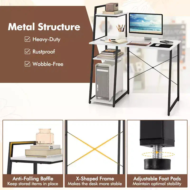 Bureau informatique Costway avec étagères Bureau d'étude avec bibliothèque Naturel/Marron