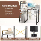 Bureau informatique Costway avec étagères Bureau d'étude avec bibliothèque Naturel/Marron