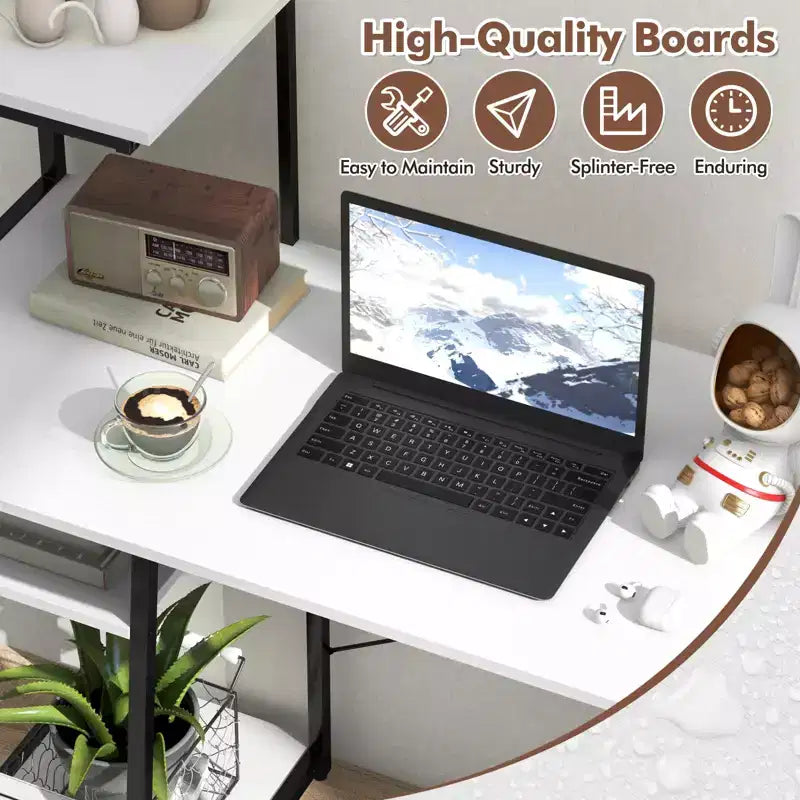 Bureau informatique Costway avec étagères Bureau d'étude avec bibliothèque Naturel/Marron