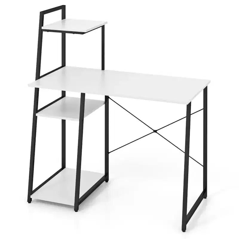 Bureau informatique Costway avec étagères Bureau d'étude avec bibliothèque Naturel/Marron