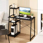 Bureau informatique Costway avec étagères Bureau d'étude avec bibliothèque Naturel/Marron