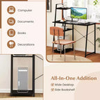 Bureau informatique Costway avec étagères Bureau d'étude avec bibliothèque Naturel/Marron