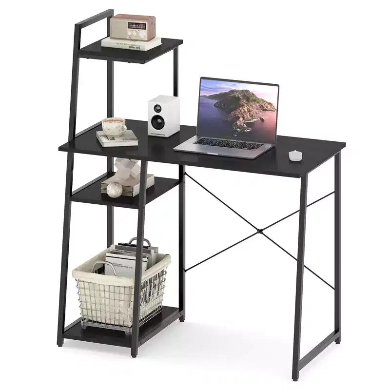 Bureau informatique Costway avec étagères Bureau d'étude avec bibliothèque Naturel/Marron