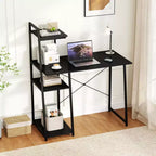 Costway Computer Desk with Shelves Study Writing Desk Workstation with Bookshelf Natural\Brown