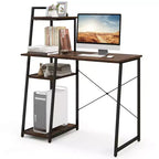 Bureau informatique Costway avec étagères Bureau d'étude avec bibliothèque Naturel/Marron