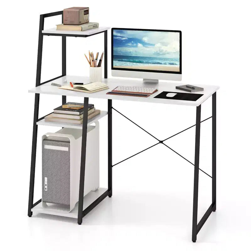 Bureau informatique Costway avec étagères Bureau d'étude avec bibliothèque Naturel/Marron