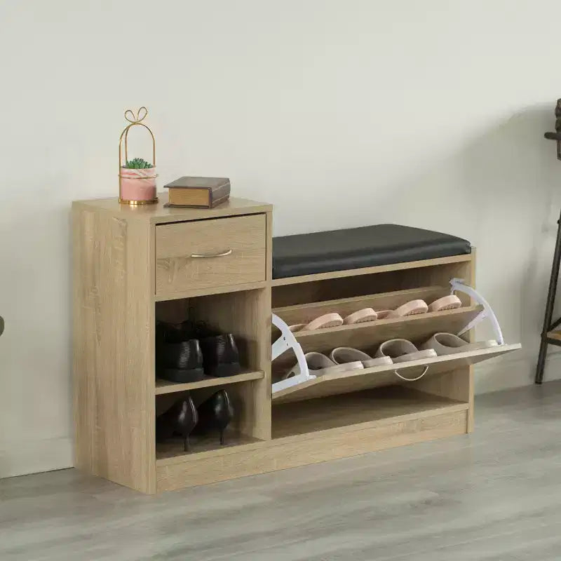 Banc de rangement à chaussures en bois Basicwise avec coussin pour entrée
