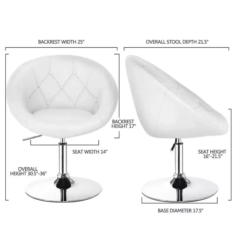 Costway 1PC Chaise d'appoint moderne pivotante réglable avec dossier capitonné rond en cuir PU