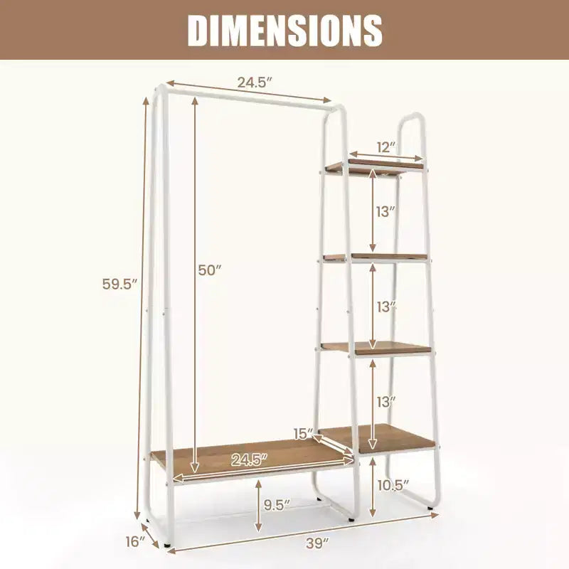 Portant à vêtements Costway autoportant avec tour de rangement et cadre métallique blanc
