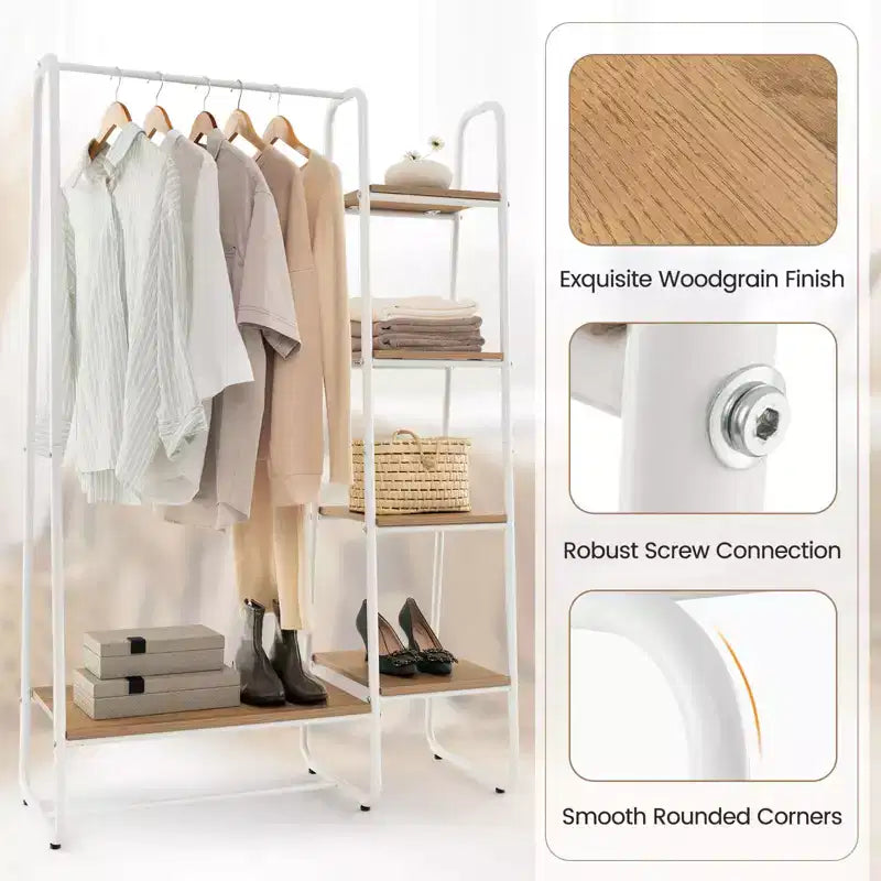 Portant à vêtements Costway autoportant avec tour de rangement et cadre métallique blanc