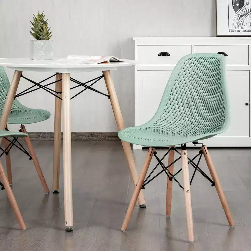 Costway Lot de 2 chaises de salle à manger DSW modernes pour bureau et maison, avec design en maille et pieds en bois
