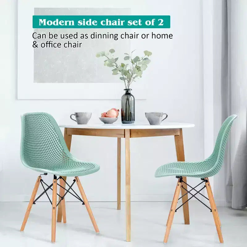 Costway Lot de 2 chaises de salle à manger DSW modernes pour bureau et maison, avec design en maille et pieds en bois