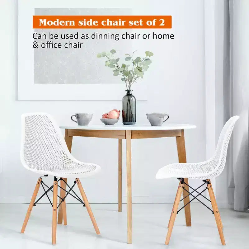 Costway Lot de 2 chaises de salle à manger DSW modernes pour bureau et maison, avec design en maille et pieds en bois