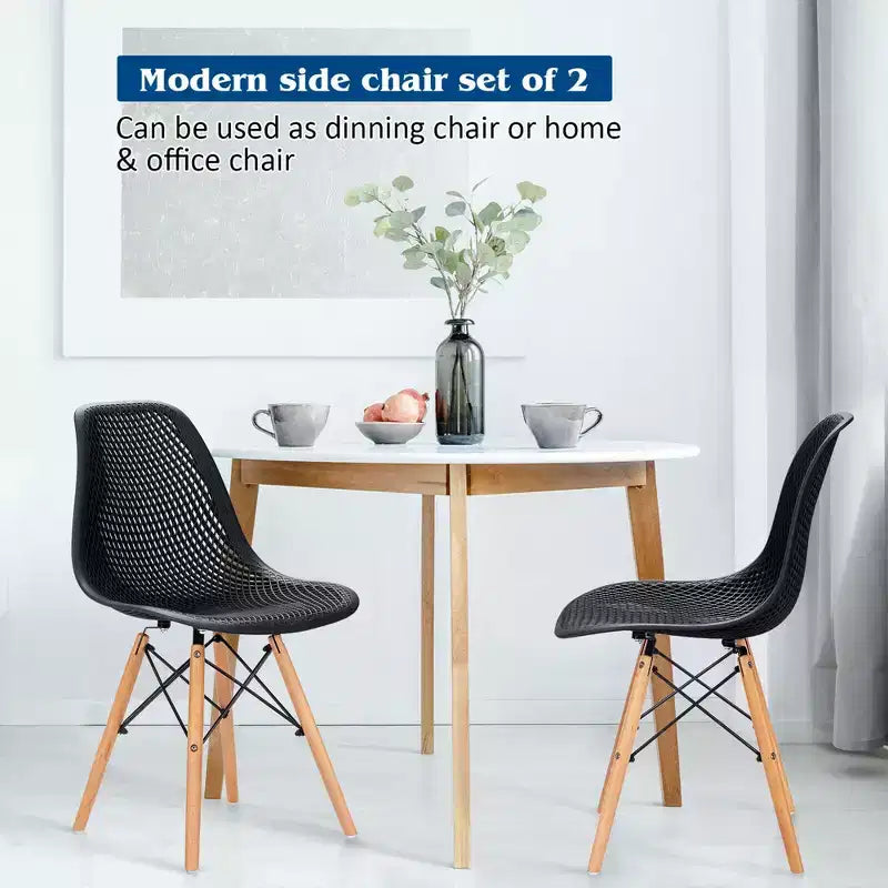 Costway Lot de 2 chaises de salle à manger DSW modernes pour bureau et maison, avec design en maille et pieds en bois
