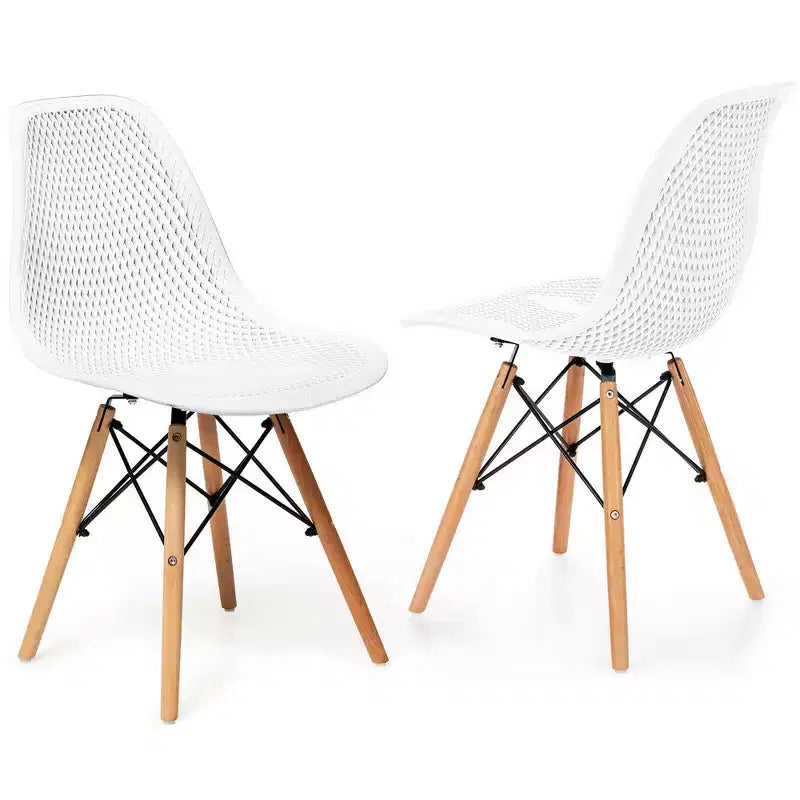 Costway Lot de 2 chaises de salle à manger DSW modernes pour bureau et maison, avec design en maille et pieds en bois