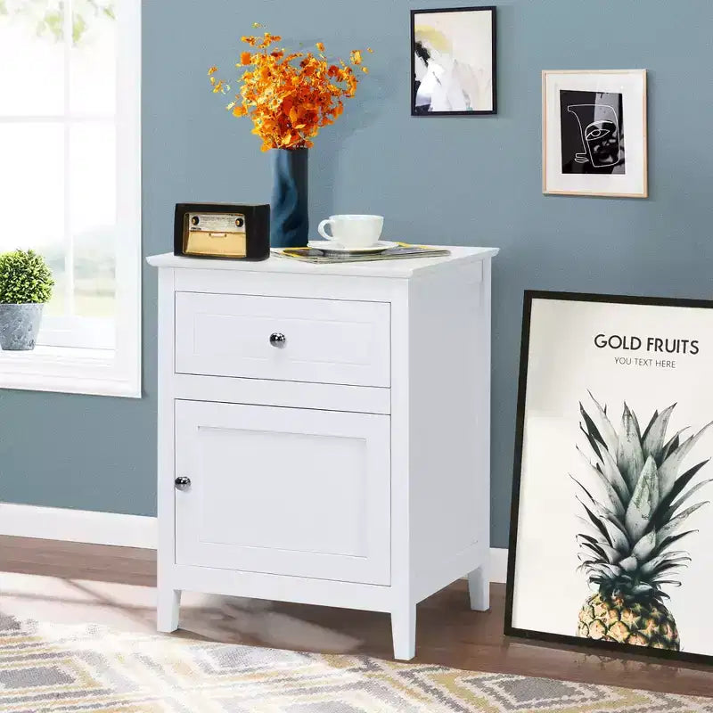 Table de chevet Costway avec tiroir, table d'appoint, meuble de rangement blanc/naturel/expresso