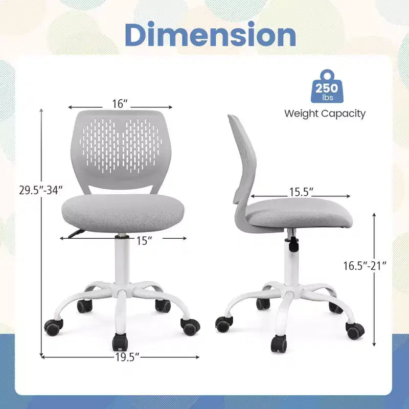 Chaise de bureau ergonomique pivotante pour enfants Costway en maille, réglable en hauteur, rose/bleu/turquoise/violet/gris/vert clair
