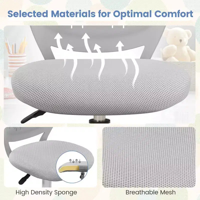 Chaise de bureau ergonomique pivotante pour enfants Costway en maille, réglable en hauteur, rose/bleu/turquoise/violet/gris/vert clair