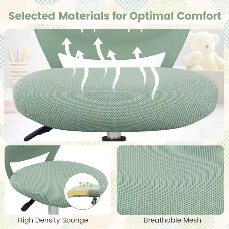 Chaise de bureau ergonomique pivotante pour enfants Costway en maille, réglable en hauteur, rose/bleu/turquoise/violet/gris/vert clair