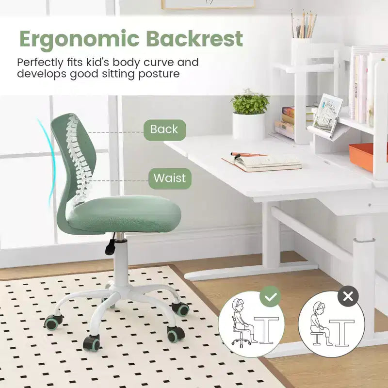 Chaise de bureau ergonomique pivotante pour enfants Costway en maille, réglable en hauteur, rose/bleu/turquoise/violet/gris/vert clair