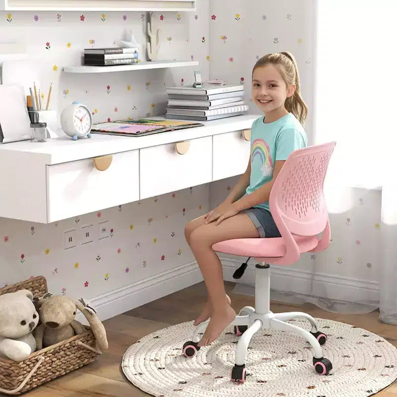 Chaise de bureau ergonomique pivotante pour enfants Costway en maille, réglable en hauteur, rose/bleu/turquoise/violet/gris/vert clair
