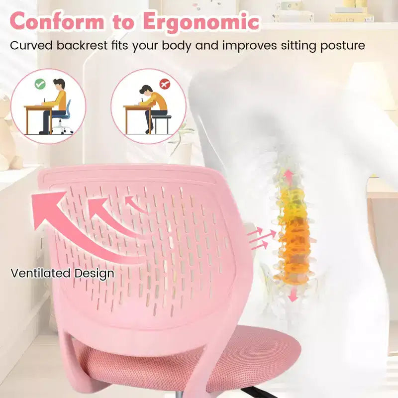 Chaise de bureau ergonomique pivotante pour enfants Costway en maille, réglable en hauteur, rose/bleu/turquoise/violet/gris/vert clair