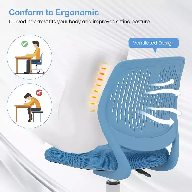 Chaise de bureau ergonomique pivotante pour enfants Costway en maille, réglable en hauteur, rose/bleu/turquoise/violet/gris/vert clair