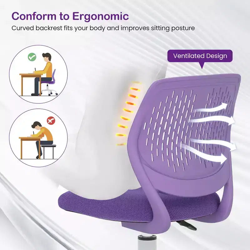 Chaise de bureau ergonomique pivotante pour enfants Costway en maille, réglable en hauteur, rose/bleu/turquoise/violet/gris/vert clair