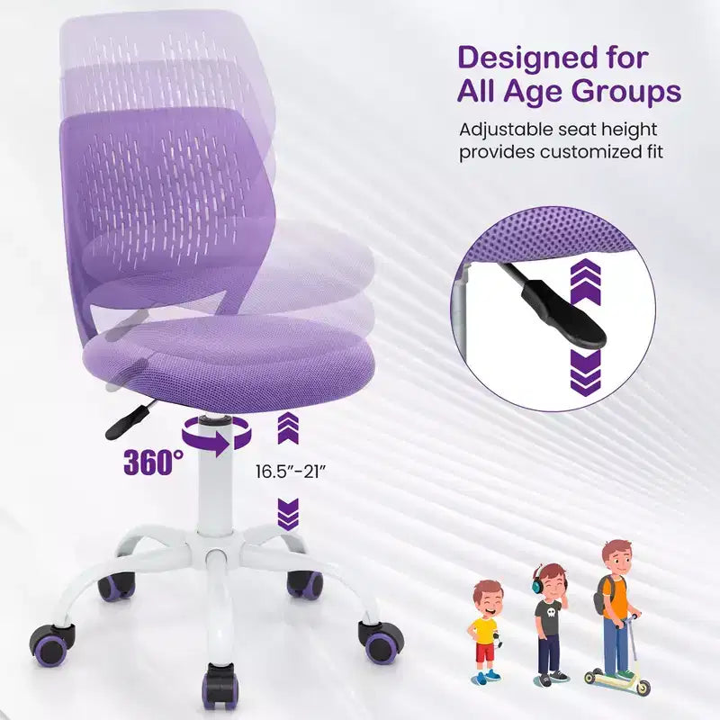 Chaise de bureau ergonomique pivotante pour enfants Costway en maille, réglable en hauteur, rose/bleu/turquoise/violet/gris/vert clair